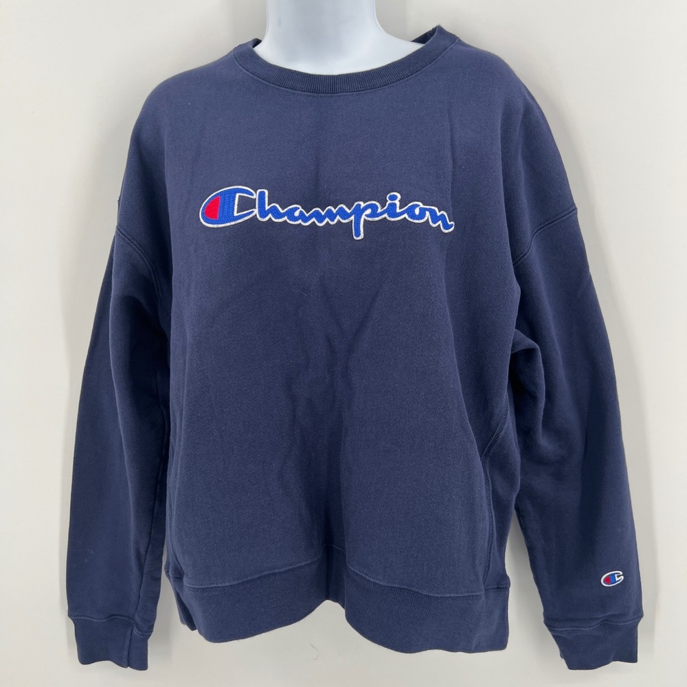 Women's Champion Reverse Weave Long Sleeve Sweatshirt Size L Navy Blue‎ Vintage